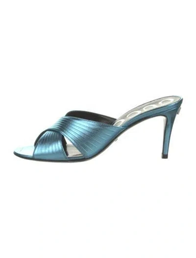 Pre-owned Gucci Leather Mules In Blue/metallic
