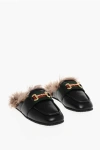 Gucci Leather Mules With Shearling Padding