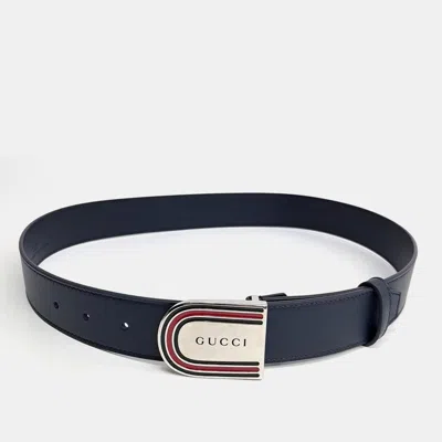 Pre-owned Gucci Leather Navy Belt (838647) In Navy Blue