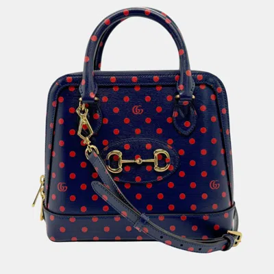 Pre-owned Gucci Leather Navy Red Gold Horsebit Shoulder Bag In Navy Blue