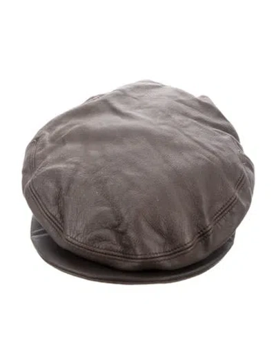 Pre-owned Gucci Leather Newsboy Cap In Black