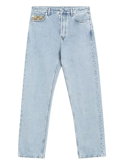 Gucci Straight Jeans With Leather Patch In Blue
