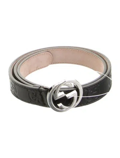 Pre-owned Gucci Babies' Leather Pattern Belt In Black