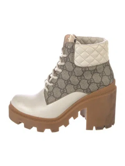 Pre-owned Gucci Leather Patterned Combat Boots In Neutral
