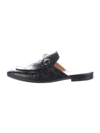 Pre-owned Gucci Leather Patterned Mules In Blue