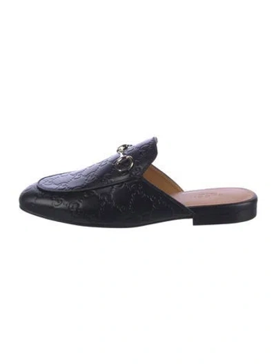 Pre-owned Gucci Leather Patterned Mules In Blue