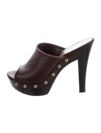 Pre-owned Gucci Leather Patterned Mules In Brown/burgundy