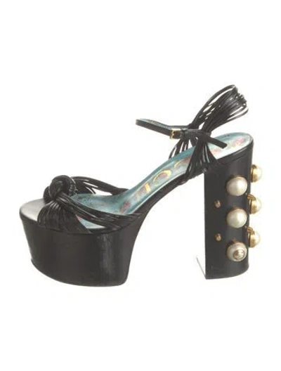 Pre-owned Gucci Leather Pearl & Stud Embellished Platform Sandal Faux Pearl Accents Sandals In Black