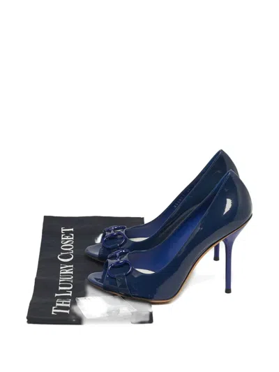 Pre-owned Gucci Leather Peep-toe Pumps In Blue