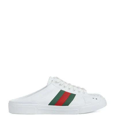 Gucci Leather Perforated Ace Mules In White