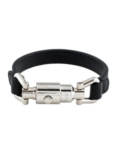 Pre-owned Gucci Leather Piston Closure Bracelet, 6.75" In Black