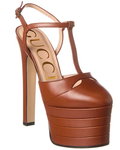 Gucci Leather Platform Pump In Brown