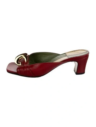 Pre-owned Gucci Leather Pleated Accents Slides In Red