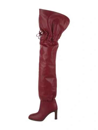 Pre-owned Gucci Leather Pleated Accents Slouch Boots W/ Tags In Red
