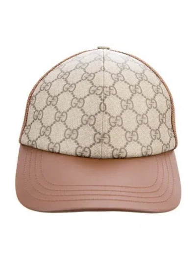 Pre-owned Gucci Leather Printed Baseball Cap  W/tags In Neutrals