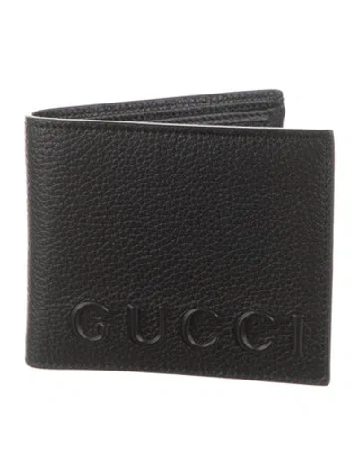 Pre-owned Gucci Leather Printed Bifold Wallet In Black