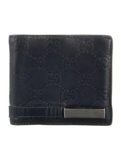 Pre-owned Gucci Leather Printed Bifold Wallet In Blue