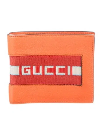 Pre-owned Gucci Leather Printed Bifold Wallet In Orange