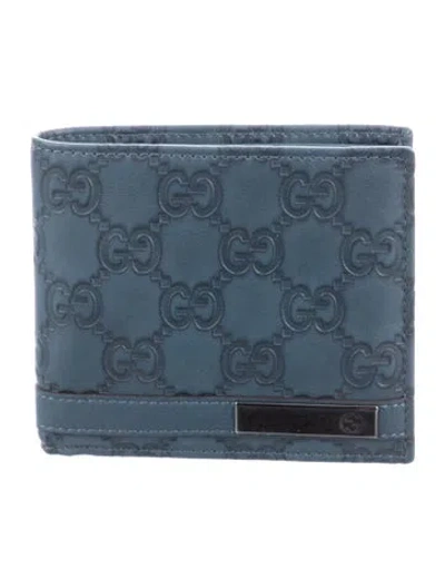 Pre-owned Gucci Leather Printed Bifold Wallet W/ Tags In Blue