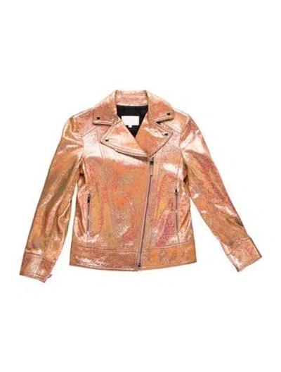 Pre-owned Gucci Leather Printed Biker Jacket In Metallic