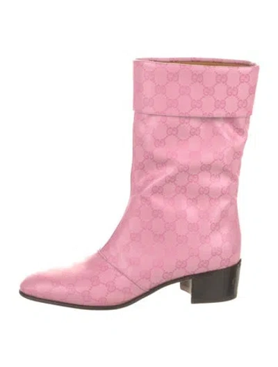 Pre-owned Gucci Leather Printed Boots In Pink