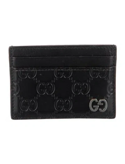 Pre-owned Gucci Leather Printed Card Holder In Black