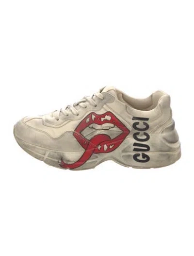 Pre-owned Gucci Leather Printed Chunky Sneakers In Neutral