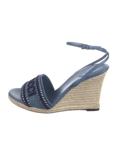 Pre-owned Gucci Leather Printed Espadrilles In Blue
