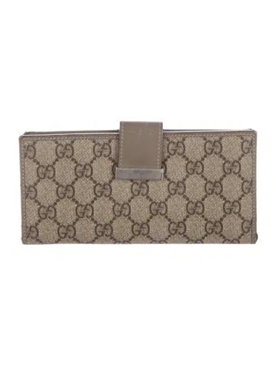 Pre-owned Gucci Leather Printed French Purse In Neutral