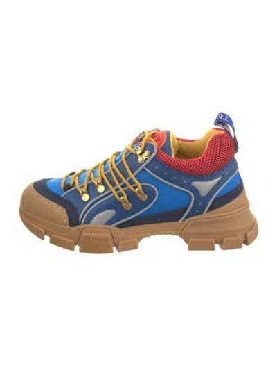 Pre-owned Gucci Leather Printed Hiking Boots In Blue