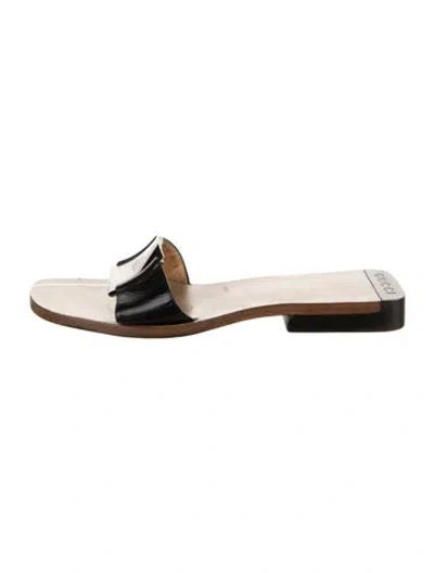 Pre-owned Gucci Leather Printed Slides In Black