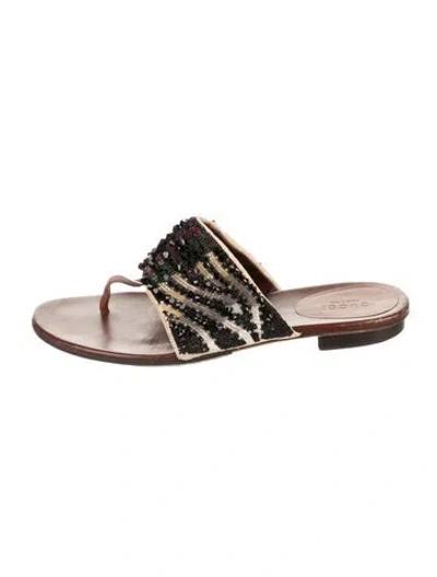 Pre-owned Gucci Leather Printed Slides In Black
