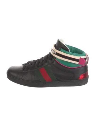 Pre-owned Gucci Leather Printed Sneakers In Black