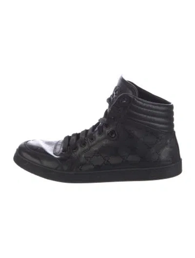 Pre-owned Gucci Leather Printed Sneakers In Black