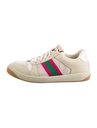 Pre-owned Gucci Leather Printed Sneakers In Neutral
