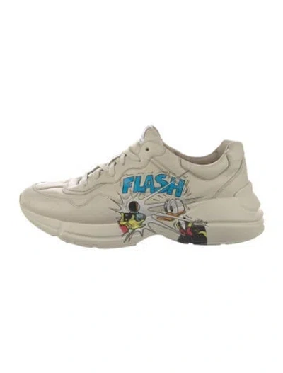 Pre-owned Gucci Leather Printed Sneakers In Neutral