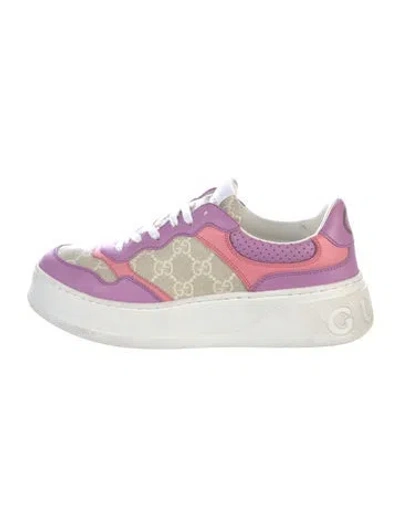 Pre-owned Gucci Leather Printed Sneakers In Purple