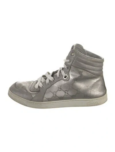 Pre-owned Gucci Leather Printed Sneakers In Silver