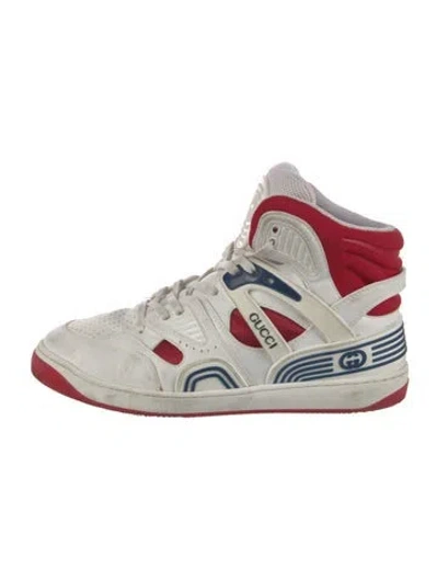 Pre-owned Gucci Leather Printed Wedge Sneakers In White