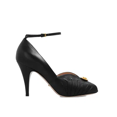 Gucci Logo-plaque Open-toe Leather Sandals In Black