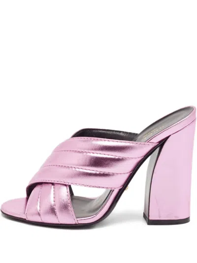 Pre-owned Gucci Leather Quilted Crossover Sandals In Pink