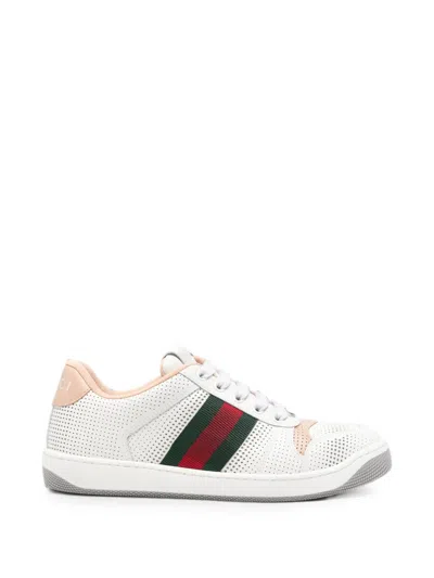 Gucci Leather Re-web Sneakers In White