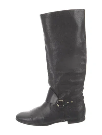 Pre-owned Gucci Leather Riding Boots In Black