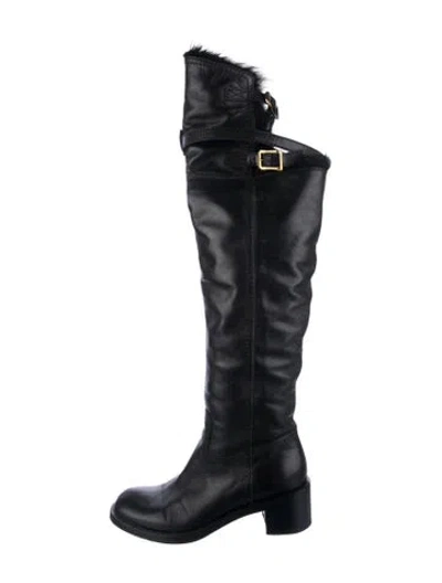 Pre-owned Gucci Leather Riding Boots In Black