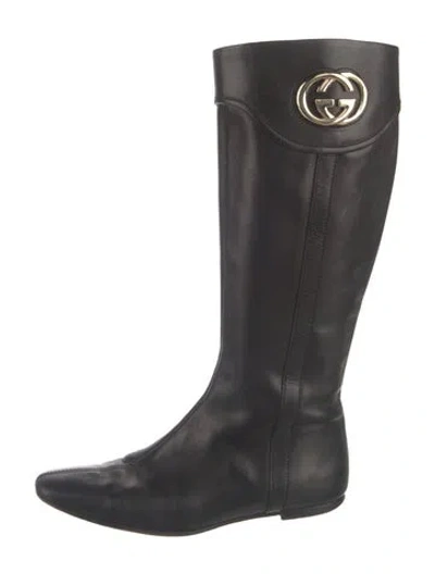 Pre-owned Gucci Leather Riding Boots In Black