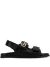 Gucci Nappa Leather Open Toe Flat Sole Sandals In Black