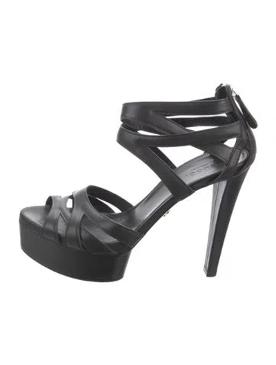 Pre-owned Gucci Leather Sandals In Black