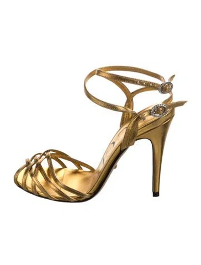 Pre-owned Gucci Leather Sandals In Gold