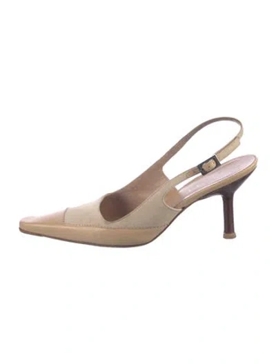 Pre-owned Gucci Leather Scalloped Accent Slingback Pumps In Neutral