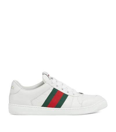 Gucci Leather Sneakers With Lateral Web Band In White